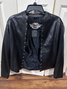 Harley-Davidson Black Leather Hook-Front Bomber Jacket